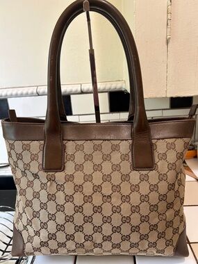Gucci GG Canvas and Leather Tote Vintage Tom Ford Era